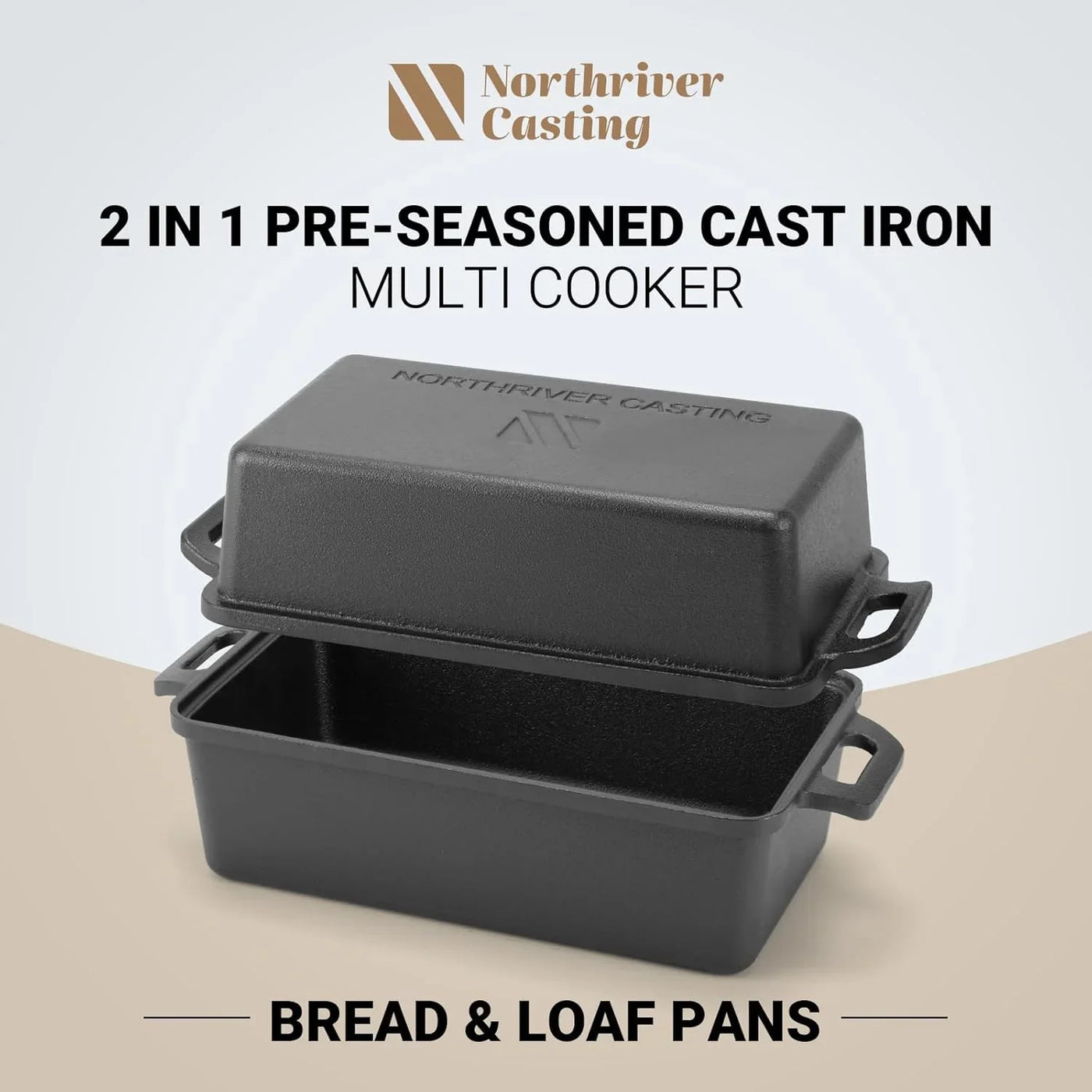 9×5 Inch Cast Iron Loaf Pan with Lid | Bread Baking Pan | Even Heat Distribution for Homemade Bread, Cake, and Meatloaf | 2 Piece Set
