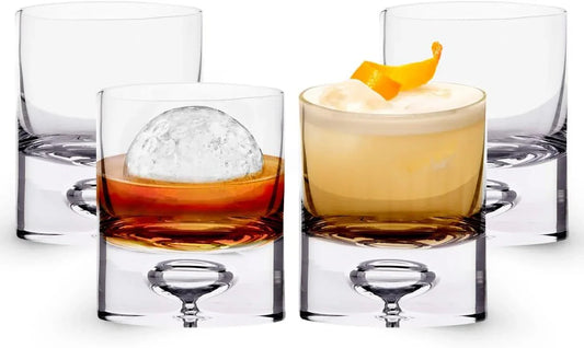 Premium Crystal Bubble Base Whiskey Glass Tumbler - 9.5Oz Set of 4 - Heavy Bottom Bubble Base - Great for Scotch Whiskey, Old Fashion, Manhattan, Bourbon, Cocktails
