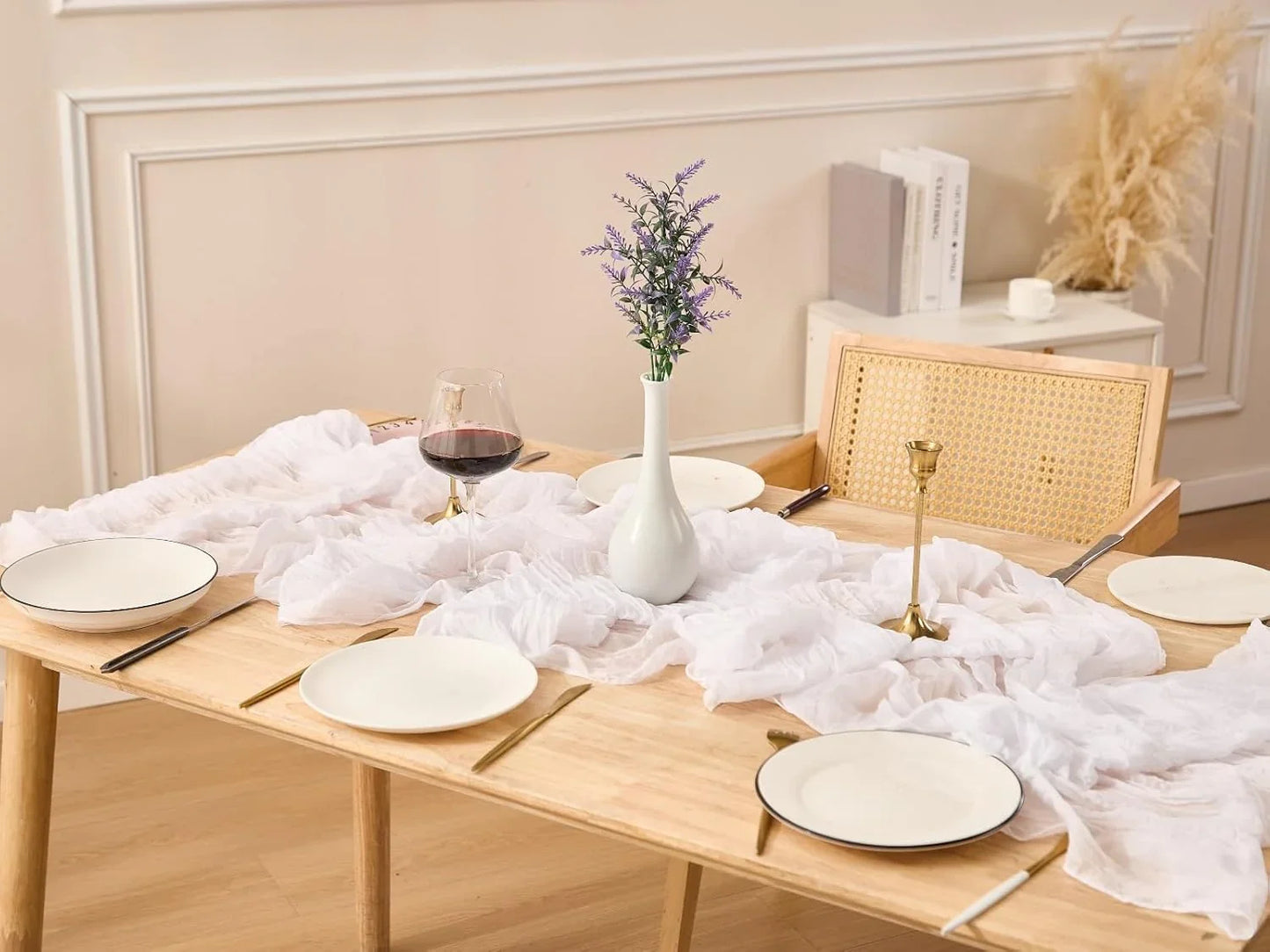 10 Pack White Spring Table Runner Boho Cheesecloth Table Runners Bulk 10 Ft Gauze Sheer Mother'S Day Table Centerpieces for Wedding Ceremony Anniversary Bridal Baby Shower Banquet