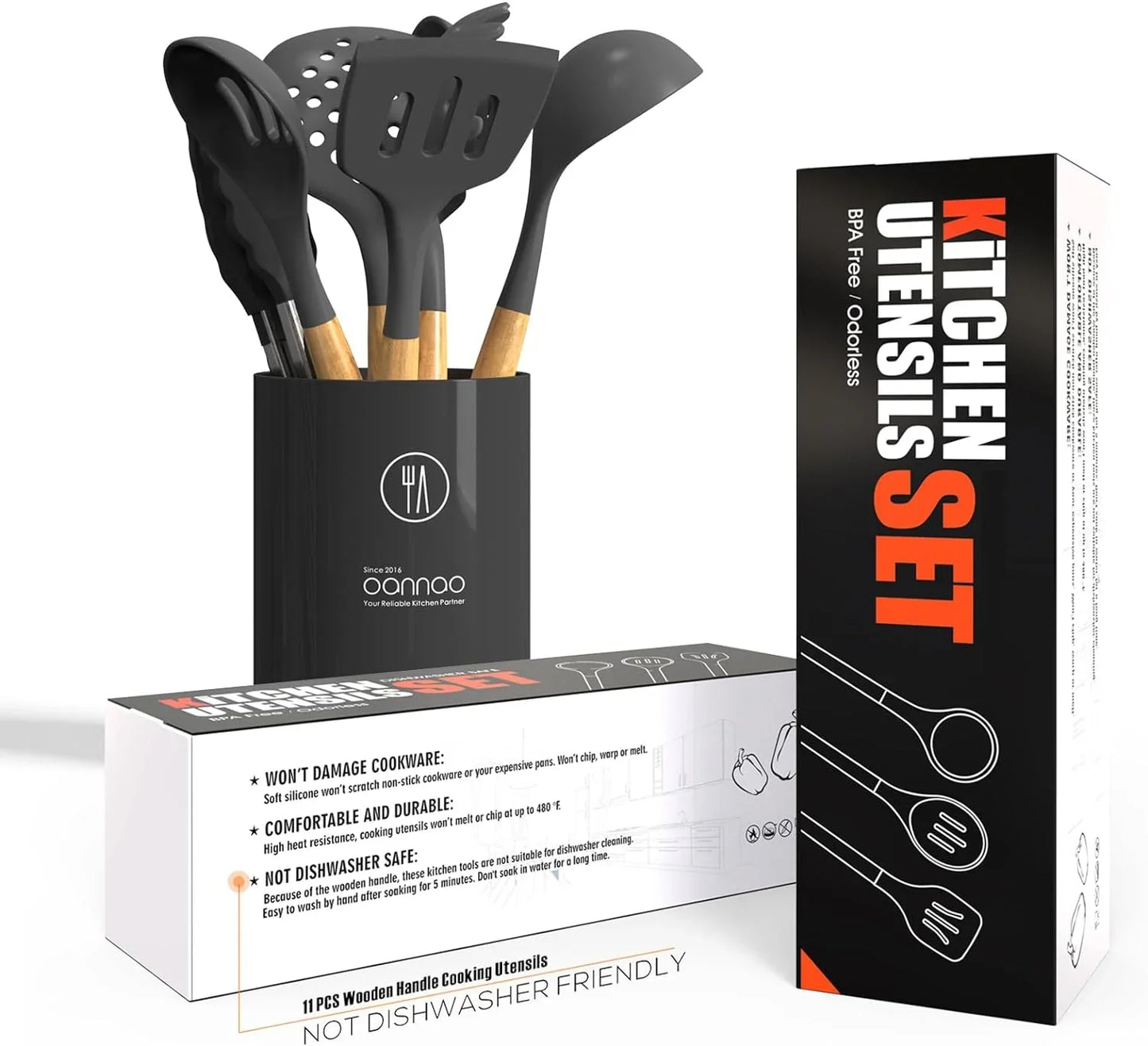 Silicone Cooking Utensils Kitchen Utensil Set - 446°F Heat Resistant Silicone Kitchen Utensils Set, Spatula,Turner Tongs, Spoon, Whisk,Kitchen Gadgets for Nonstick Cookware, BPA Free (Gray)