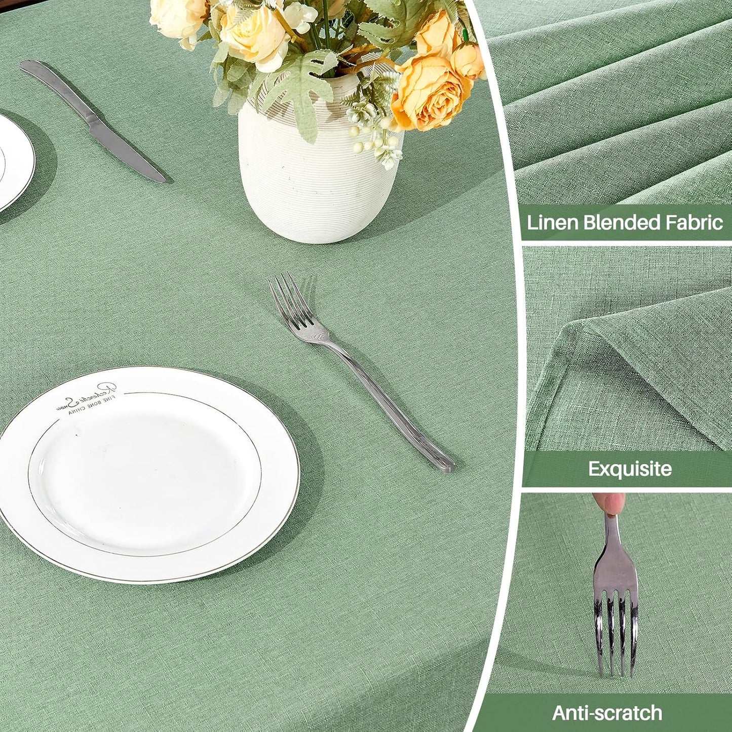 Textured Linen Table Cloth for Rectangle Tables - Sage Green Tablecloths Rectangular Waterproof Wrinkle Free Wipeable Dining Table Cover for Spring Easter Decor Wedding Birthday, 52 X 70 Inch