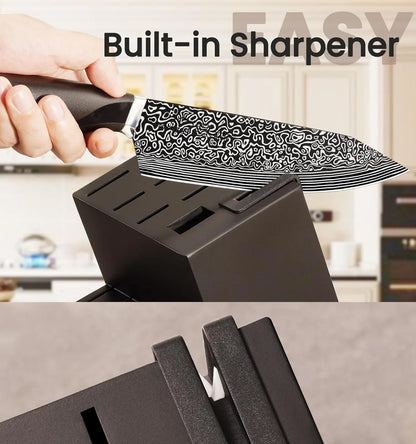 Knife Set, 15 Pieces Kitchen Knife Set with Built in Sharpener, High Carbon German Stainless Steel Knife Block Set, Dishwasher Safe