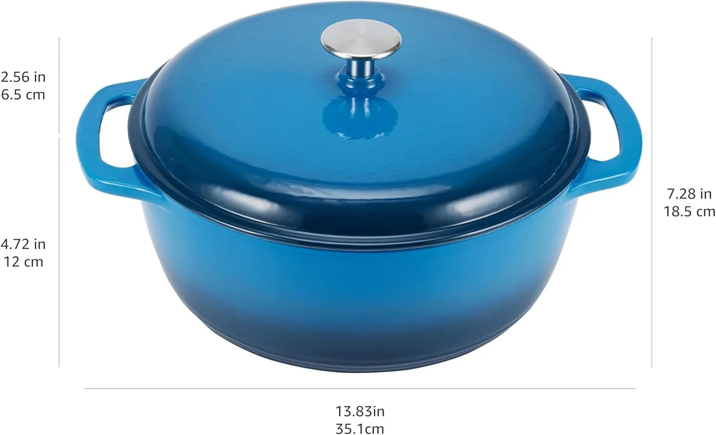 Enameled Cast Iron Dutch Oven Pot with Lid, Round, Dual Handles, Heavy-Duty, Oven Safe for Baking, Roasting, Stews, 6-Quart, Blue