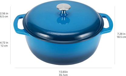 Enameled Cast Iron Dutch Oven Pot with Lid, Round, Dual Handles, Heavy-Duty, Oven Safe for Baking, Roasting, Stews, 6-Quart, Blue
