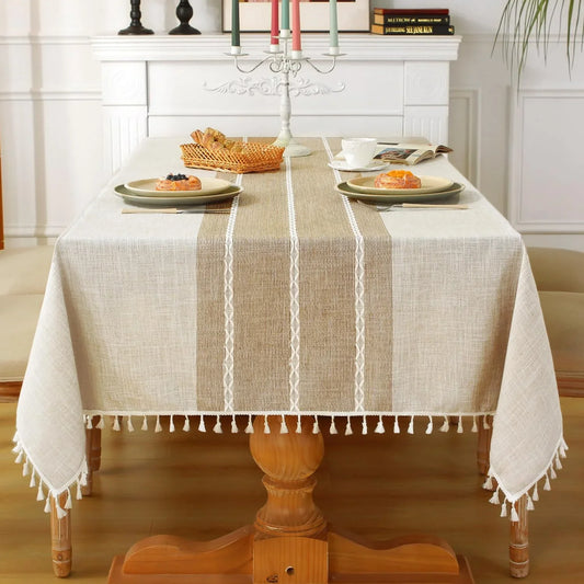 Rustic Tablecloth Cotton Linen Waterproof Tablecloths Burlap Table Cloths for Kitchen Dining,Party,Holiday,Thanksgiving,Buffet Coffee Lines Square,55''X55'',4Seats