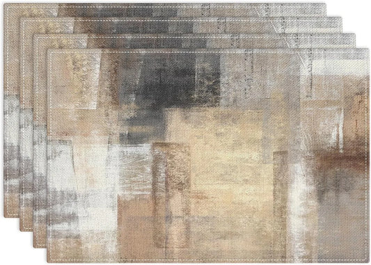 Farmhouse Placemats Set of 4, 12X18 Inch Modern Abstract White and Brown Art Painting Table Mats for Outdoor Home Party Kitchen Dining Decoration