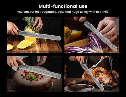 Brisket Slicing Knife, 12 Inch Multifunction Carving Knife for Meat Cutting, Japanese Style Meat Slicer with Wood Full Tang Handle, Damascus Pattern Long Slicing for Roast Beef, Ideal for Gift