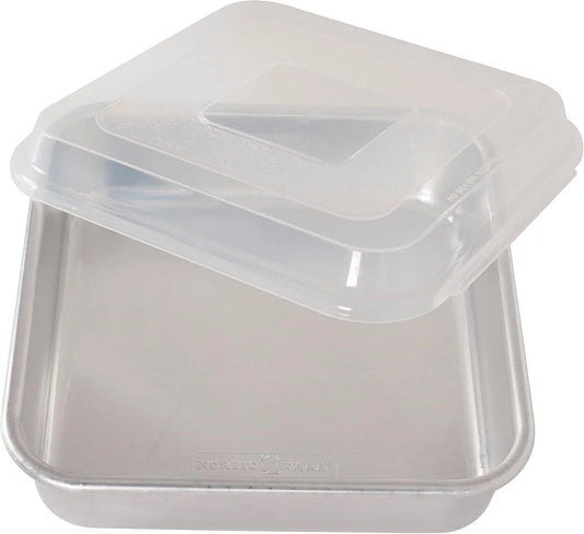 Natural Aluminum Commercial Square Cake Pan with Lid, Exterior 9.88 X 9.88 Inches