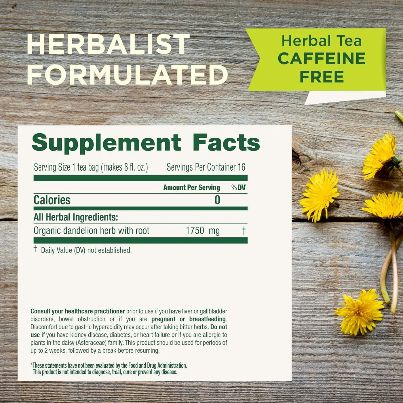 Organic, Dandelion Leaf & Root - Dandelion Root Tea, Supports Normal Detox + Digestion - Kosher, Non-Gmo, Caffeine-Free, Compostable - 16 Tea Bags