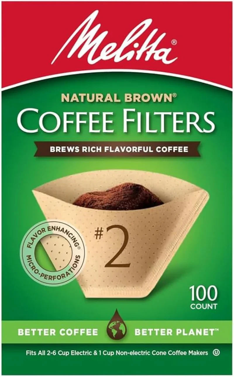 #2 Cone Coffee Filters, Natural Brown, 100 Count - Fits All 2-6 Cup Cone Coffee Makers and 1-Cup Pour-Over Brewers, Compostable, Tear-Resistant, Made in USA