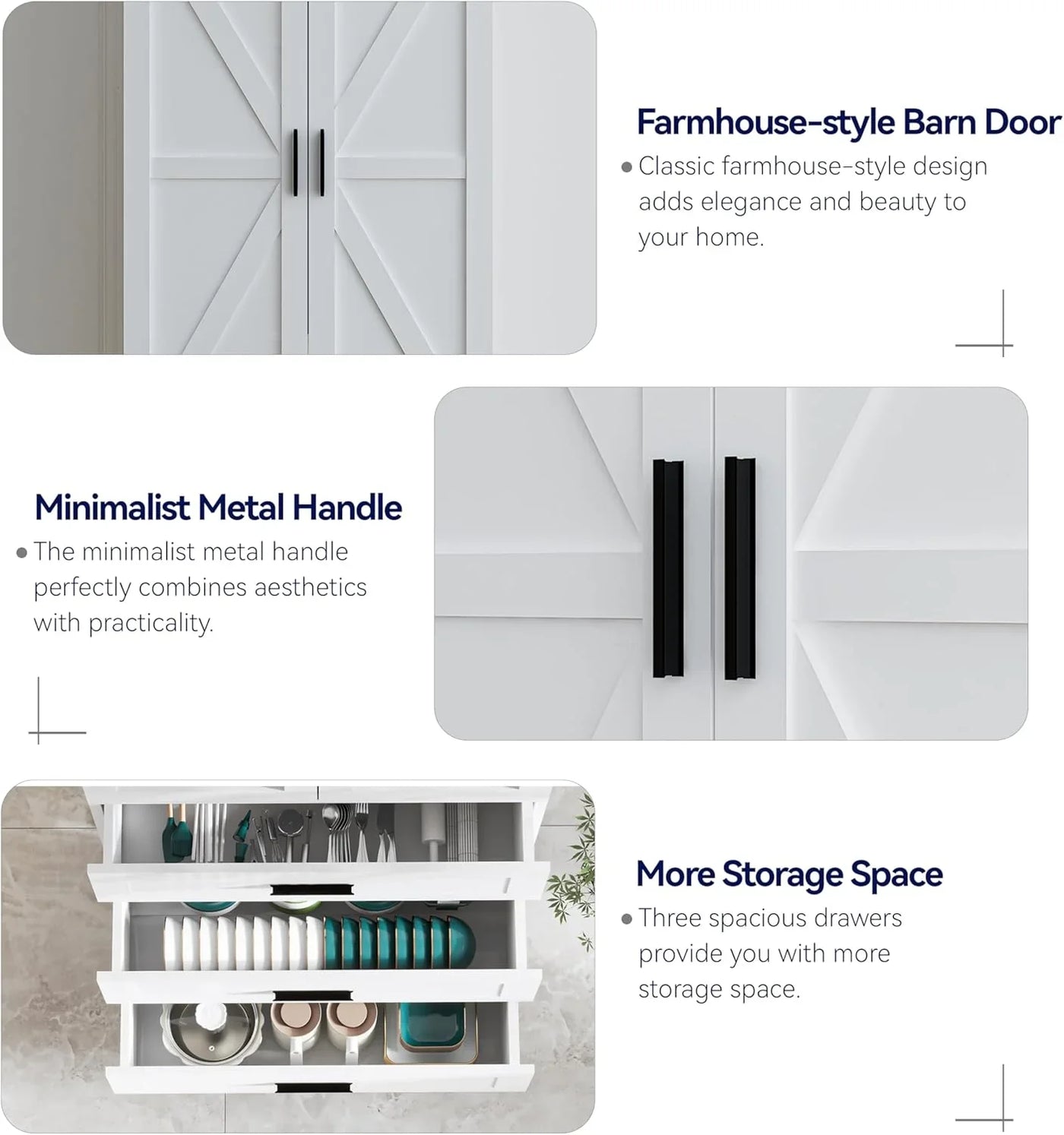 72" LED Kitchen Pantry Cabinet with 3 Drawers Farmhouse Tall Storage Cabinet Wood Food Pantry with Barn Doors and Adjustable Shelves Versatile Storage Freestanding Cupboard for Kitchen