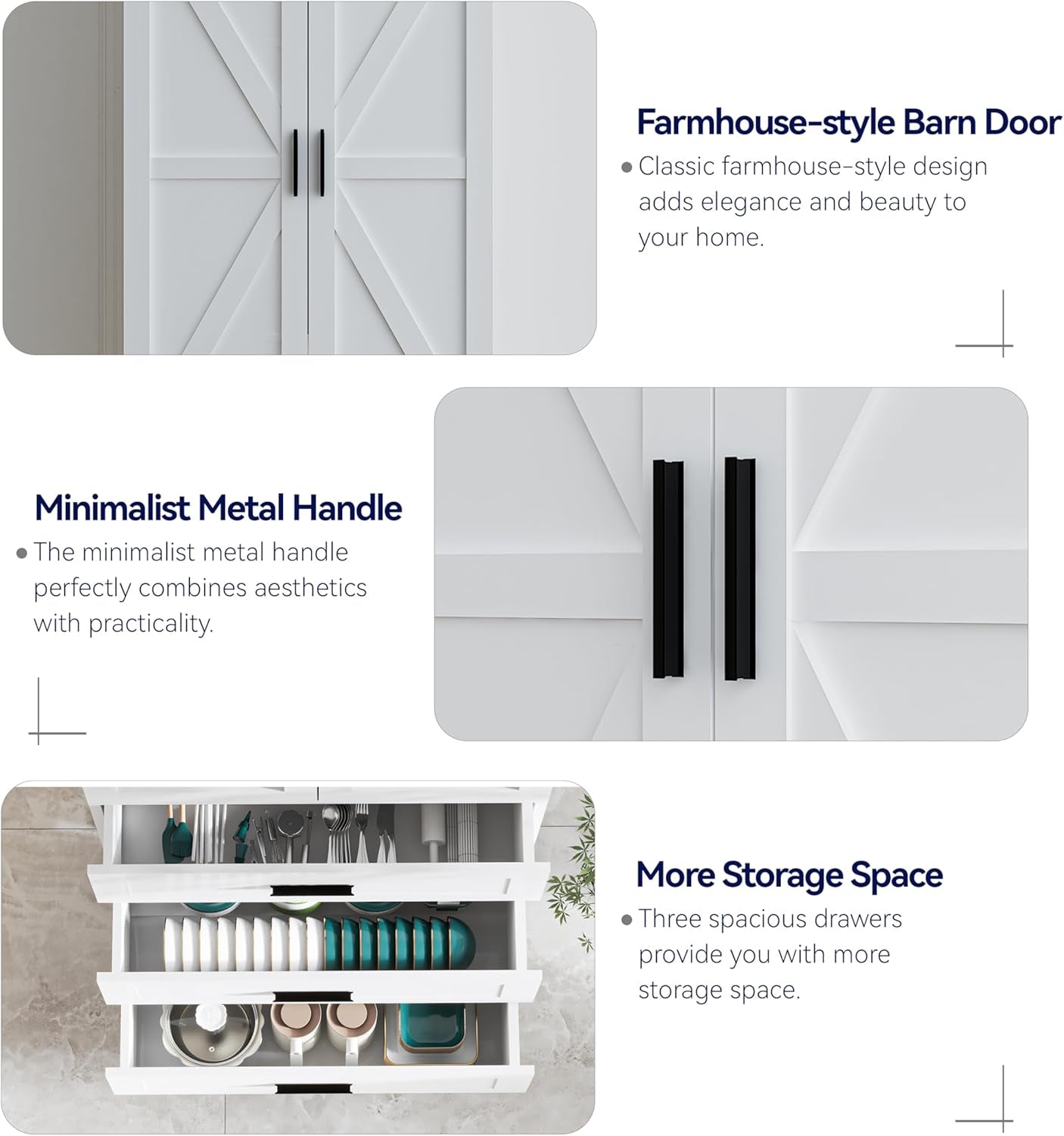 72" LED Kitchen Pantry Cabinet with 3 Drawers Farmhouse Tall Storage Cabinet Wood Food Pantry with Barn Doors and Adjustable Shelves Versatile Storage Freestanding Cupboard for Kitchen