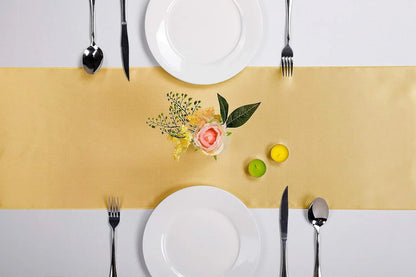 5-Pack Satin Table Runner Light Gold 12 X 108 Inches Long, Table Runners for Wedding, Birthday Parties, Banquets Decorations（5 Pack, 12X108 Inch, Light Gold）
