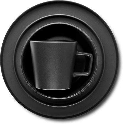 Celina Stoneware 16 Piece Modern Dinnerware Set, Plates and Bowls, Black Matte, Service for 4, Microwave & Dishwasher Safe