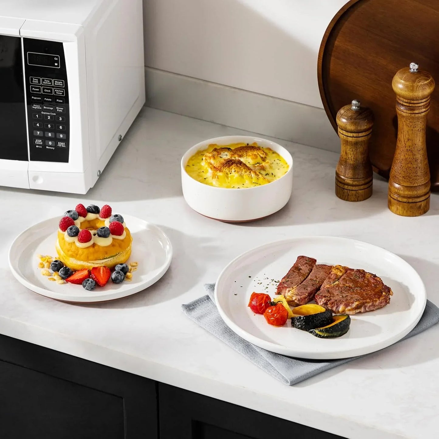 Plates and Bowls Sets, 12 Pieces Modern Stoneware Dinnerware Set for 4 Kitchen Dinner Set Ceramic Dishware Dishes Set Microwave and Dishwasher Safe, White, Series TARA