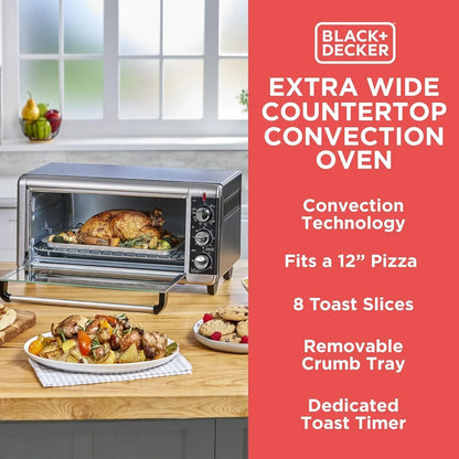 TO3250XSBD 8-Slice Extra Wide Convection Countertop Toaster Oven, Includes Bake Pan, Broil Rack & Toasting Rack, Stainless Steel/Black