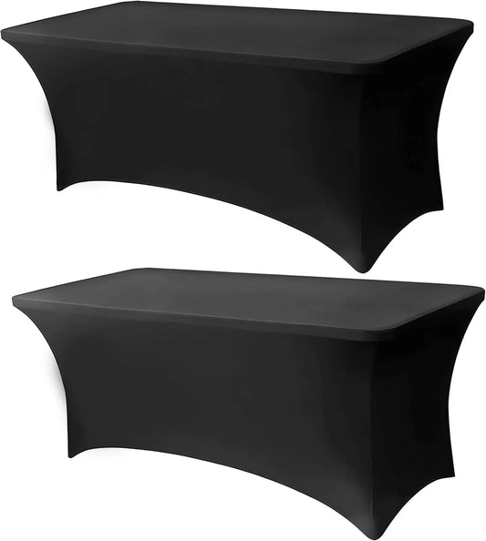 6.1FT Black Table Cloth - 2 Pack Fitted Stretch Rectangle Spandex Tablecloth, Washable Table Cover for Party, Picnic, Wedding, Banquet, Birthday and Festival(30" X 72")