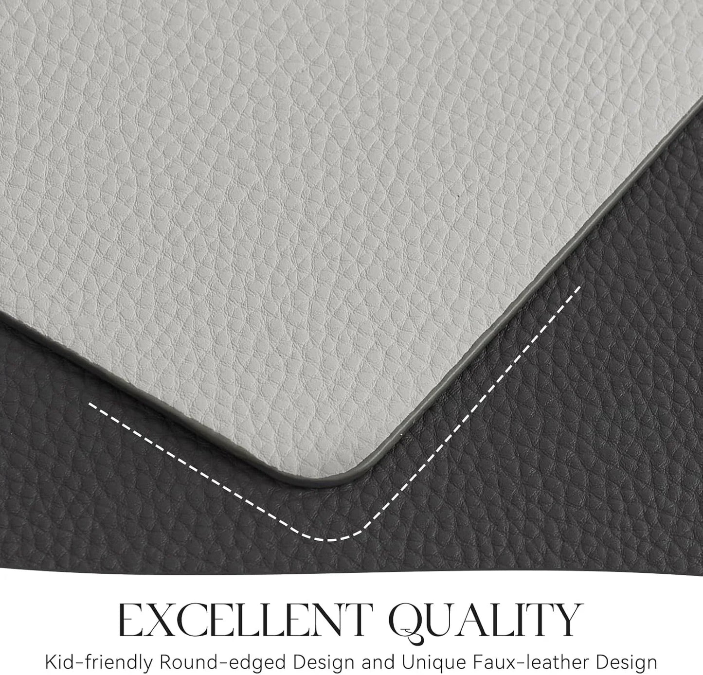 Vinyl Placemats Set of 4, Heat Resistant Place Mats 100% Waterproof Washable & Wipeable Faux Leather Reversible Table Mats for Kitchen Dining Party Indoor Outdoor, 12" X 17", Dark Light/Grey