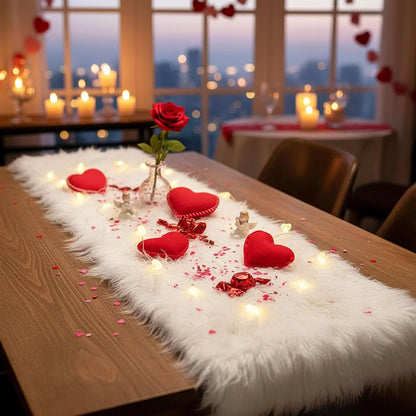 Table Runner, Thanksgiving Modern Small White Fur Table Runners for Party Birthday Christmas Friendsgiving Wedding Dinning Table, Decorative Rug Luxury Faux Fur Runner for Table(11.8X47.2Inch)