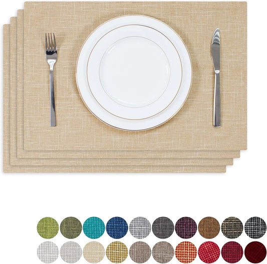 Burlap Linen Placemats Set of 4 Heat Resistant Dining Table Place Mats Washable Kitchen Table Mats, 13 X19 Inches, Cream Beige