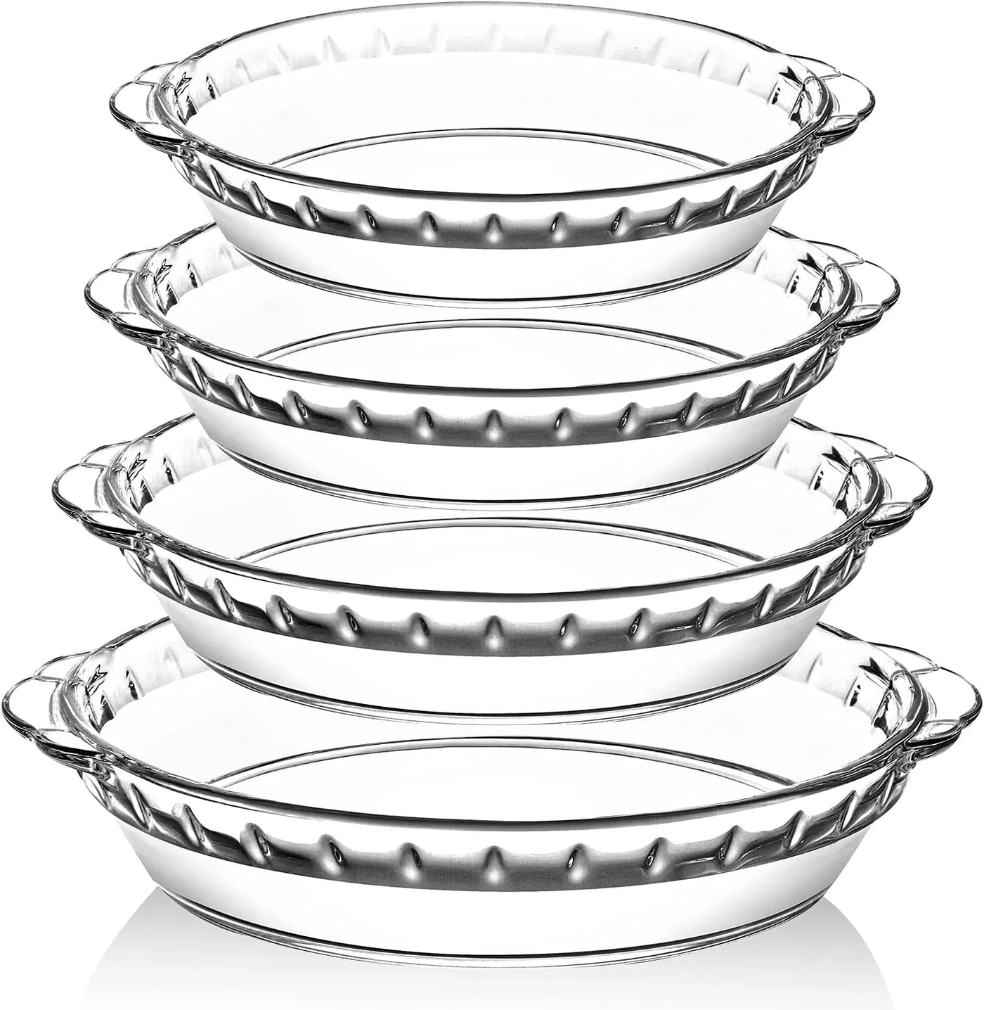 4 Packs Glass Pie Plates,  Deep Pie Pans Set (7"/8"/9"/10"), Pie Baking Dishes with Handles for Baking and Serving, Clear