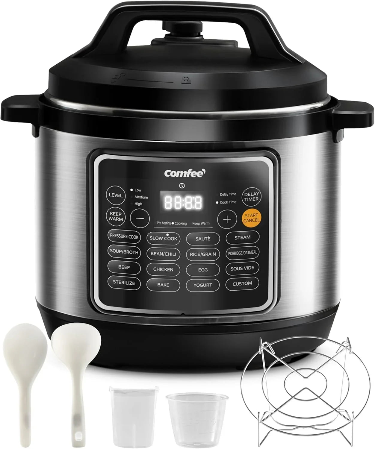 COMFEE’ Pressure Cooker 8 Quart with 16 Cooking Functions, Olla De Presion Non-Stick Pot Yogurt Maker Rice Cooker Slow Cooker Sauté Steamer, Healthy Ceramic Inner Pot