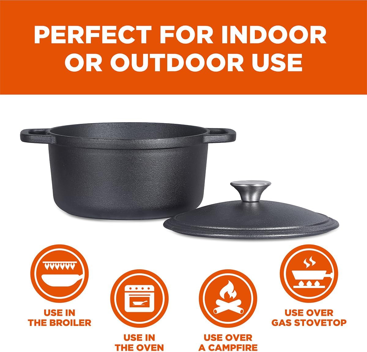 3.4 Quart Cast Iron Dutch Oven with Dome Lid and Handles