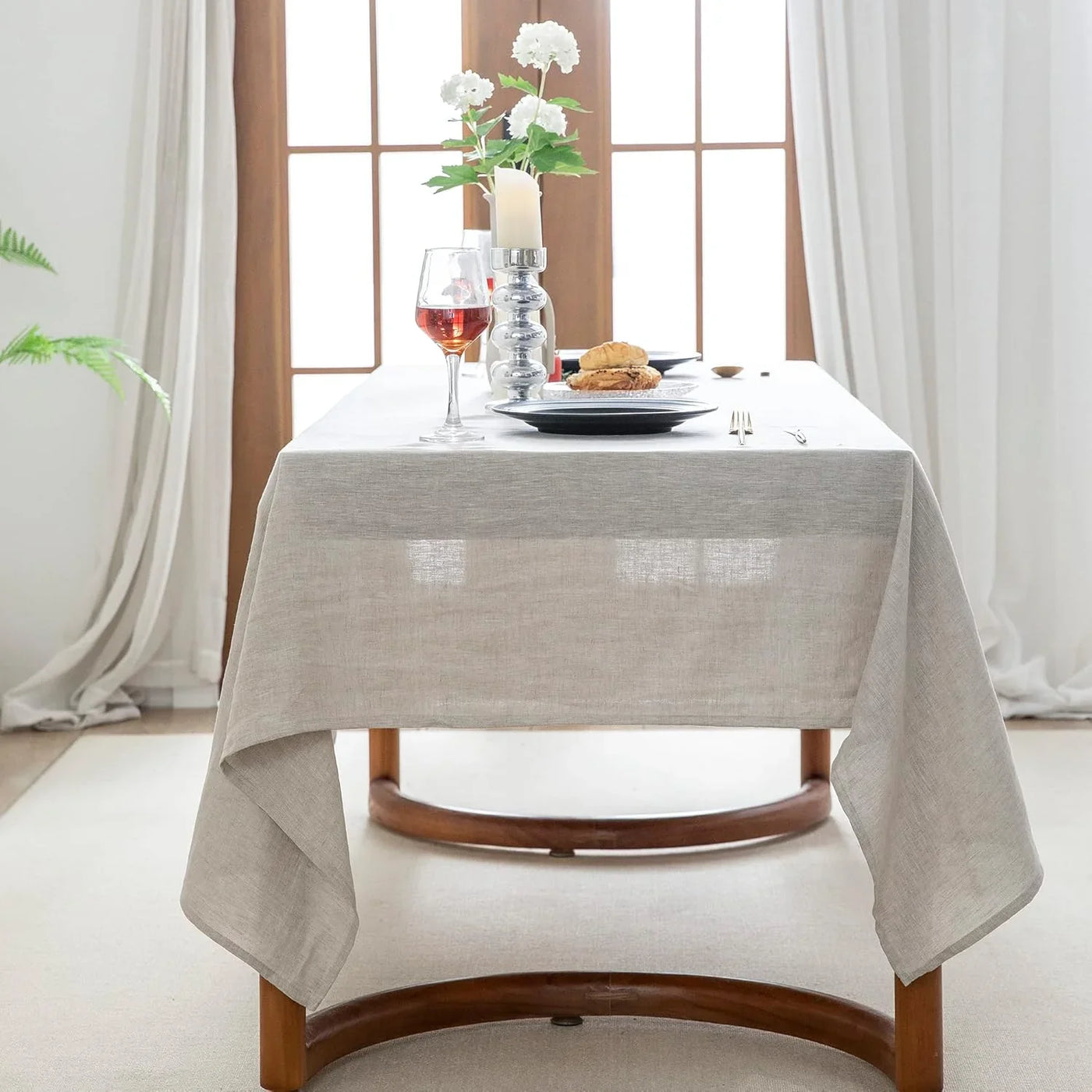 100% Pure Linen Rectangle Tablecloth 84Lx60W Inches for Dining,Weddings and Restaurants,Decorative Halloween,Thanksgiving,Christmas Table Cloth Machine Washable Tablecloths-Natural Linen