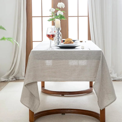 100% Pure Linen Rectangle Tablecloth 84Lx60W Inches for Dining,Weddings and Restaurants,Decorative Halloween,Thanksgiving,Christmas Table Cloth Machine Washable Tablecloths-Natural Linen