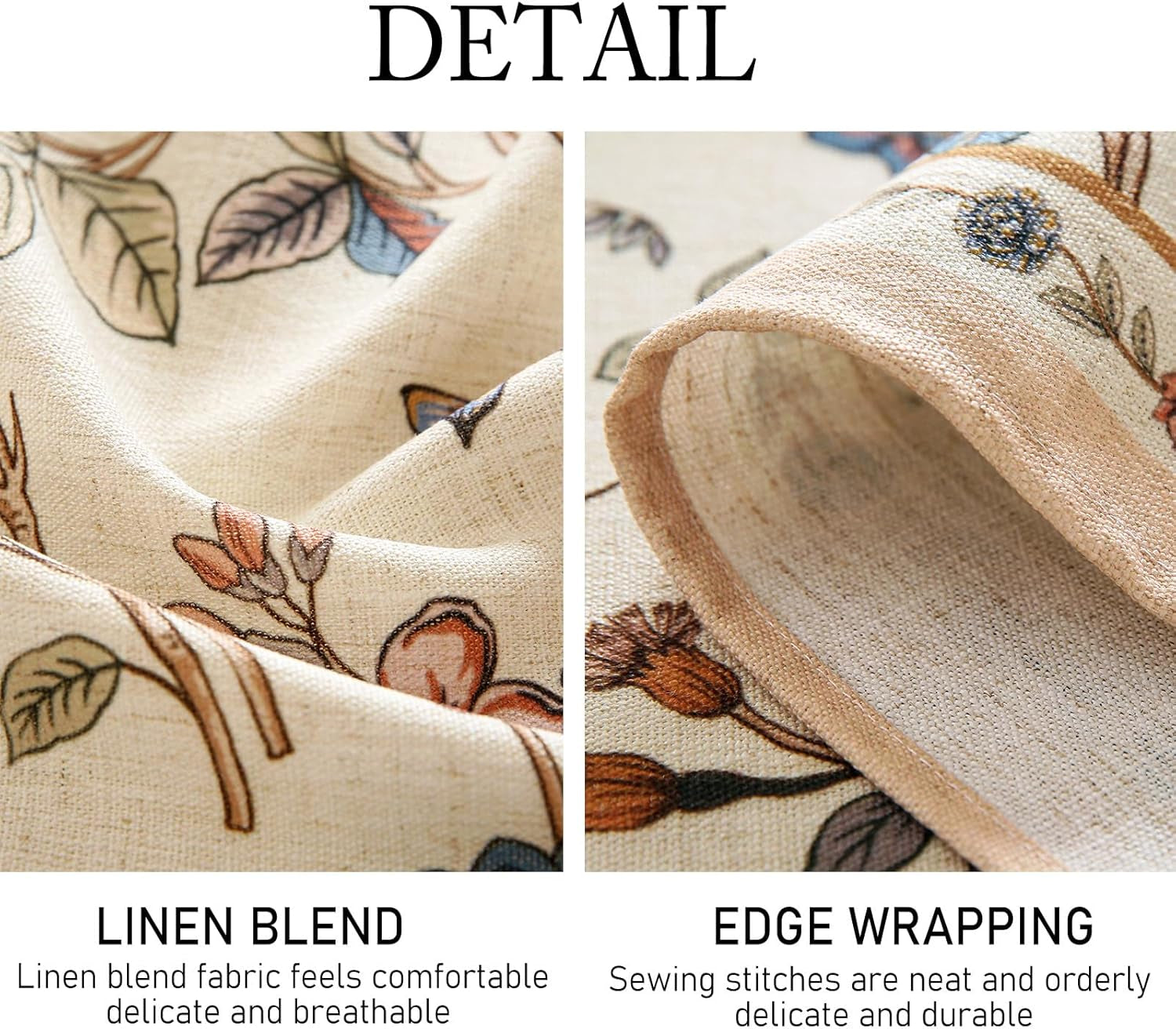 Designer French Light Beige Small Rectangular Tablecloth,Linen Florals and Birds Pattern Table Cloth,Anti-Wrinkle Decorative Tablecloths for Dining Thanksgiving Kitchen,55"*71"-Cornucopia