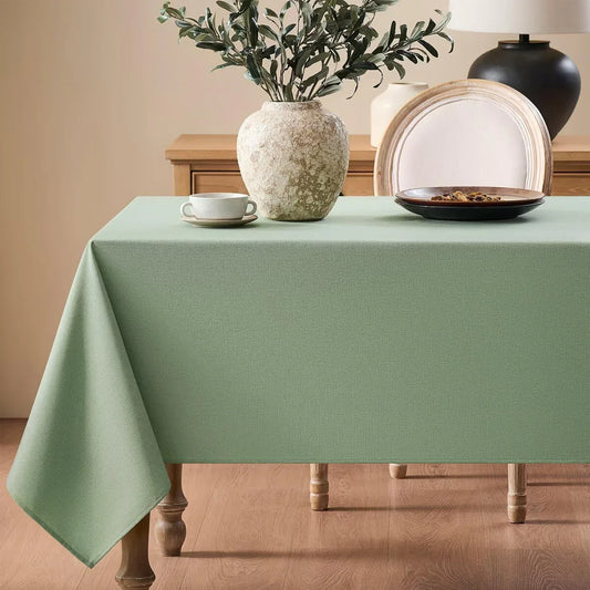 Faux Linen Tablecloths for Rectangle Tables, Burlap Textured Table Cloths Washable Farmhouse Table Cover Water Resistant for Dining, Wedding, Outdoor(Sage Green, 52"×70")