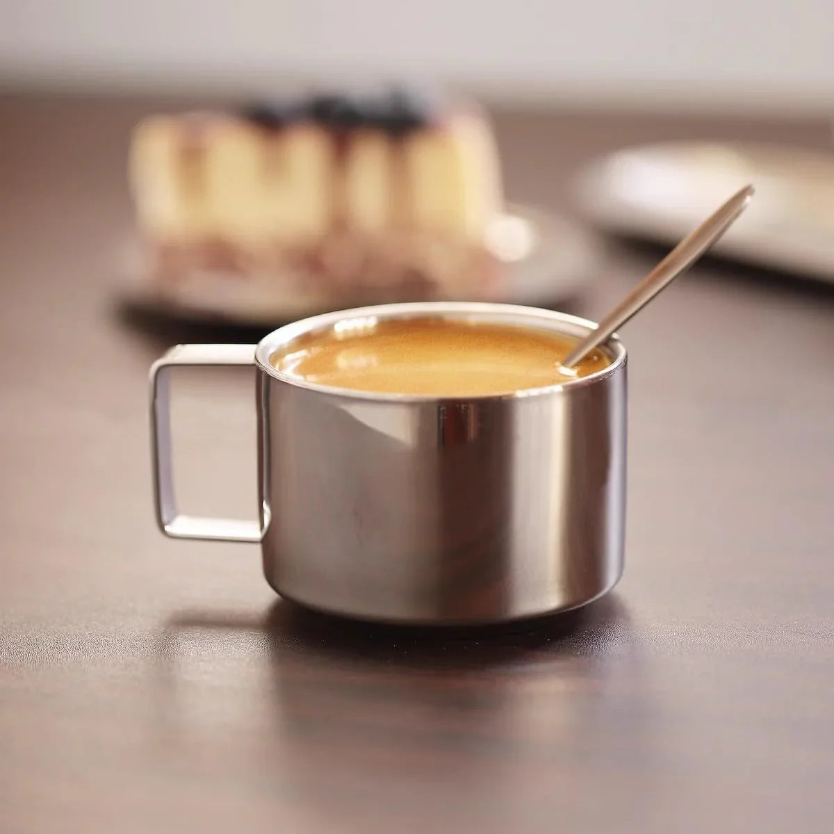 6.8Oz Stainless Steel Coffee Cup Set, Coffee Mugs with Spoon and Saucer for Latte, Espresso, Cappuccino, Milk and Tea