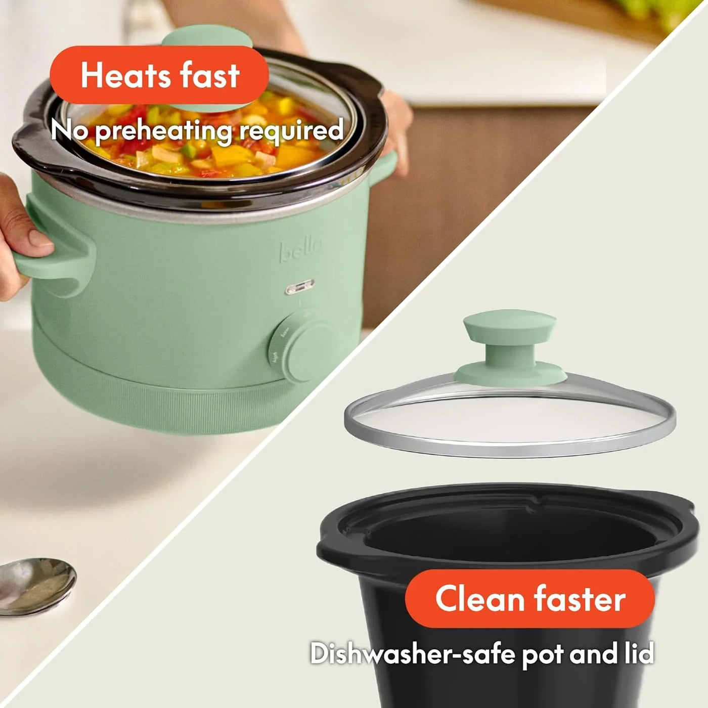 1.5 Qt Slow Cooker with 3 Heat Manual Control, Ceramic Nonstick Coating, Dishwasher Safe Stoneware Pot and Tempered Glass Lid, Tangle Free Cord Wrap & Cool Touch Handles, Seaglass