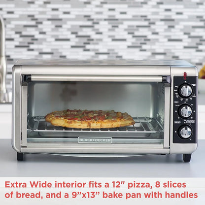 TO3250XSBD 8-Slice Extra Wide Convection Countertop Toaster Oven, Includes Bake Pan, Broil Rack & Toasting Rack, Stainless Steel/Black