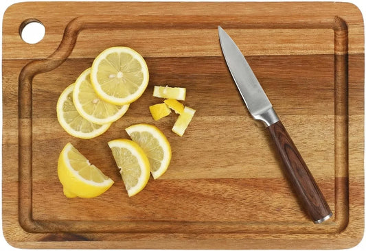 Acacia Wood Small Cutting Board for Kitchen, 10X7 Inch Mini Chopping Bar Board with Juice Groove & Hanging Hole, Thickened Portable Cheese Board for Camping,Bbq, Dorm, RV and Small Spaces