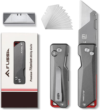 Advanced Titanium Utility Knife, CNC Unibody, Lightweight All Metal Folding Box Cutter, Quick Change Blade Razor Knife,Ideal Gifts for Men Women, with 10 Extra Blades