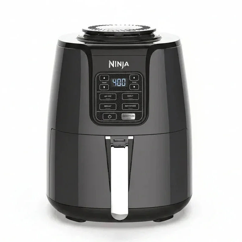 Black Ninja air fryer with digital control panel and 400°F display for healthy cooking