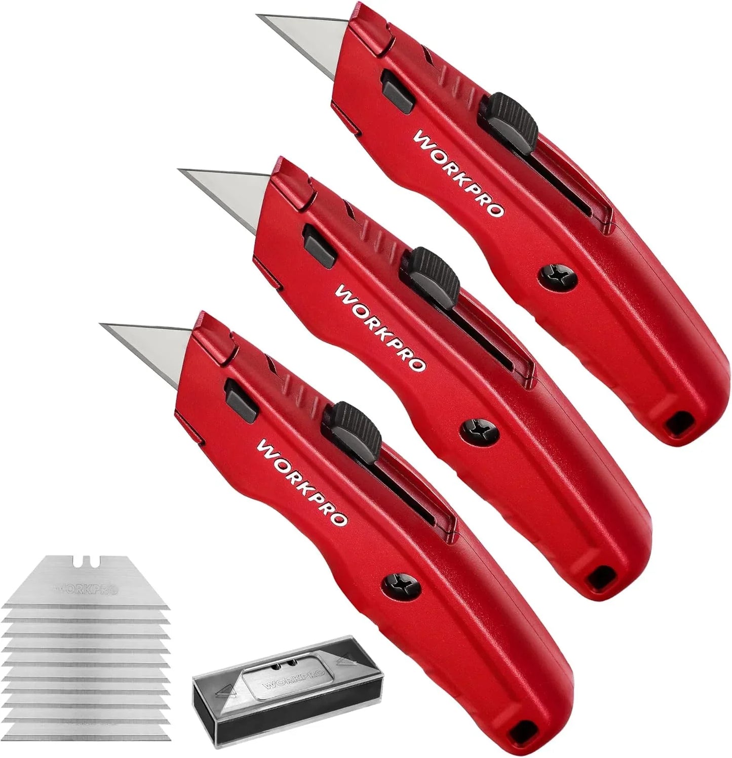 Premium Utility Knife, Retractable All Metal Heavy Duty Box Cutter, Quick Change Blade Razor Knife, 3PCS with 10 Extra Blades
