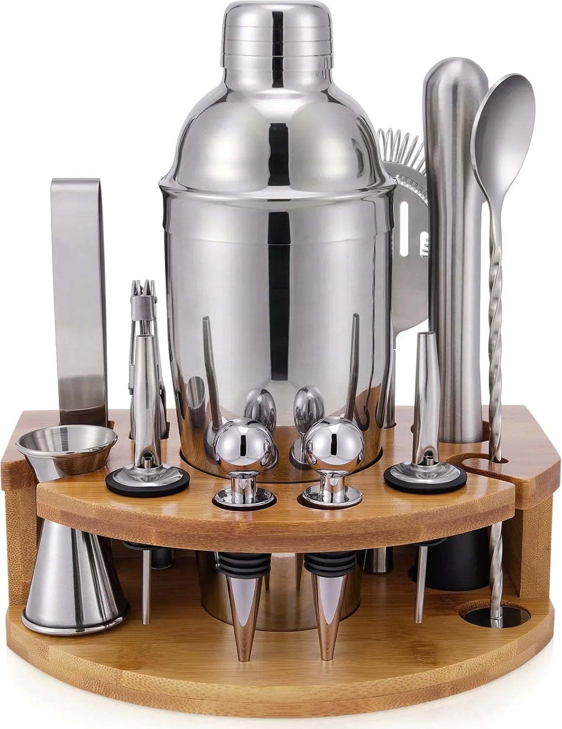 Bartender Kit with Bamboo Stand, 12 Piece 25Oz Cocktail Shaker Set with All Essential Bar Tools Set for Drink Mixing, Ideal Gifts for Cocktail Lovers, Home Bar Bartending Kit with Cocktail Recipes