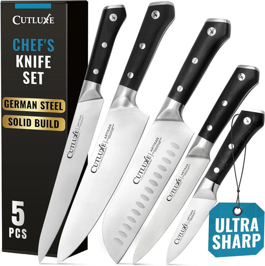 Kitchen Knives, 5 Pcs Chef'S Knife Set – Razor Sharp German Steel, Full Tang, Ergonomic Handles – Artisan Series