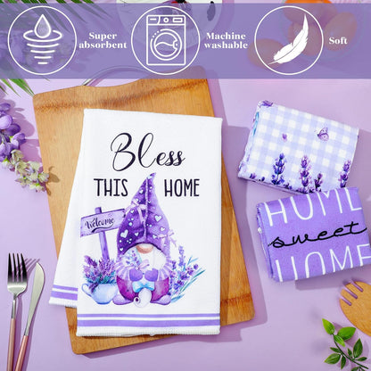 6 Pcs Lavender Summer Kitchen Towel Set Funny Housewife Farmhouse Rustic Bath Hand Towel for Holiday Bathroom Gift, 24 X 16 Inches(Purple,Lavender)