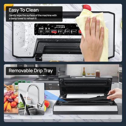 Vacuum Sealer Machine, 90Kpa Liquid Food Vacuum Sealer Machine Preservation Dry/Moist/Liquid Modes, LED Indicator Light, Handle Locked Design, Built-In Cutter and Bag Storage, Starter Kit