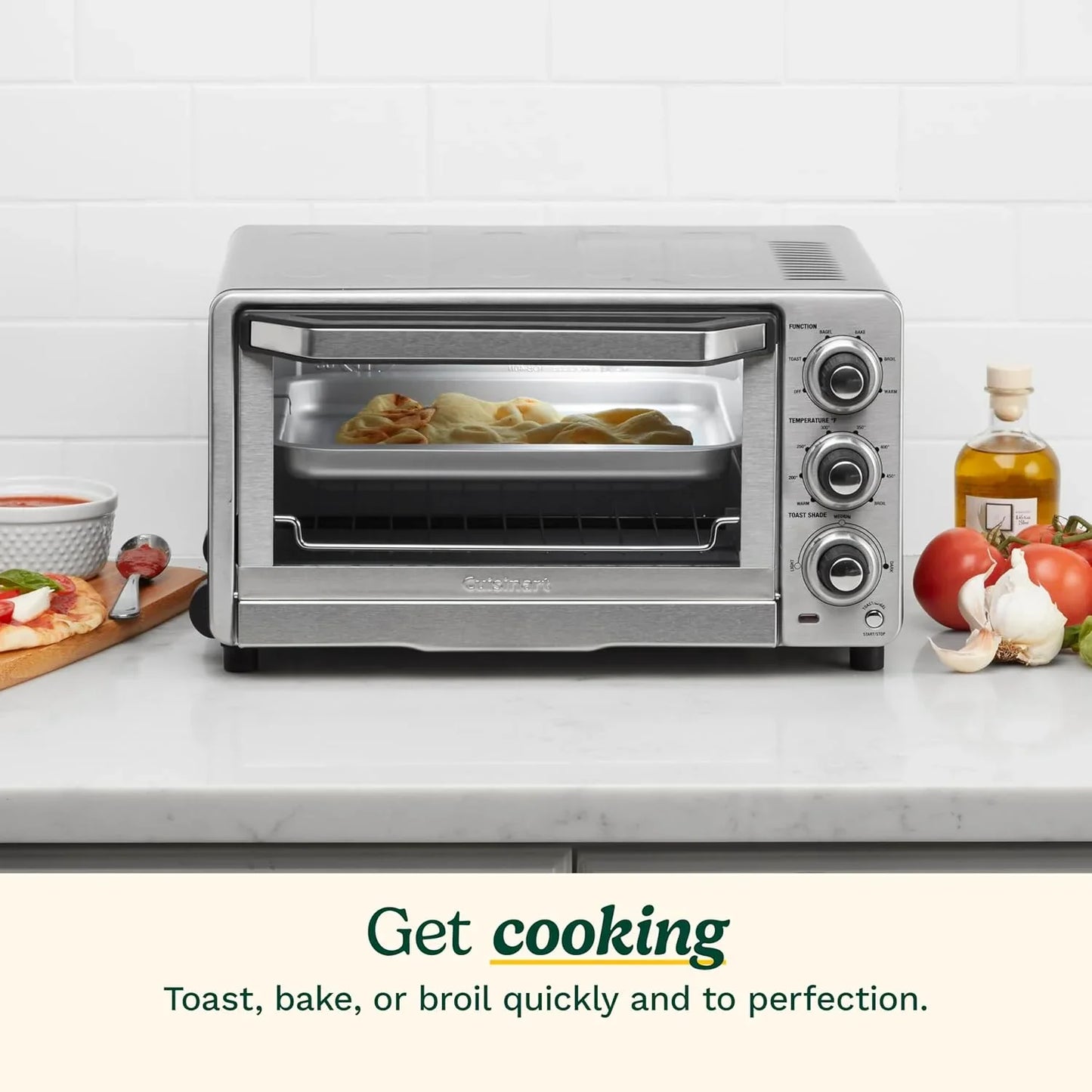 Custom Classic Toaster Oven Broiler, 1800 Watt Countertop Toaster Oven to Bake, Broil, and Toast, Non-Stick Interior, Consistent Toast Control, Brushed Stainless Steel/Black, TOB-40N