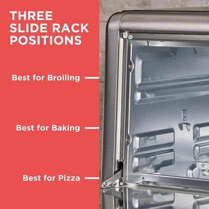 TO3250XSBD 8-Slice Extra Wide Convection Countertop Toaster Oven, Includes Bake Pan, Broil Rack & Toasting Rack, Stainless Steel/Black