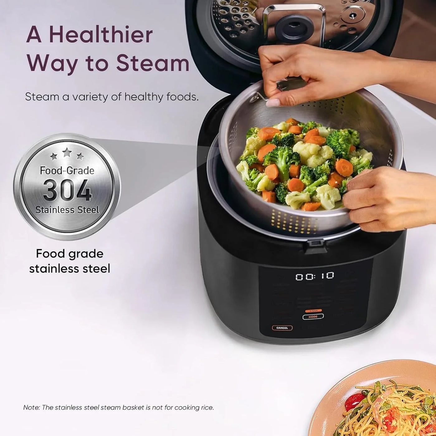 Rice Cooker 10 Cup, 24H Keep Warm, Non-Stick Ceramic Inner Pot, 18 Functions Fuzzy Logic Rice Maker with Stainless Steel Steamer Basket, Sauté, Slow Cooker, Black