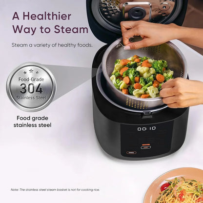 Rice Cooker 10 Cup, 24H Keep Warm, Non-Stick Ceramic Inner Pot, 18 Functions Fuzzy Logic Rice Maker with Stainless Steel Steamer Basket, Sauté, Slow Cooker, Black