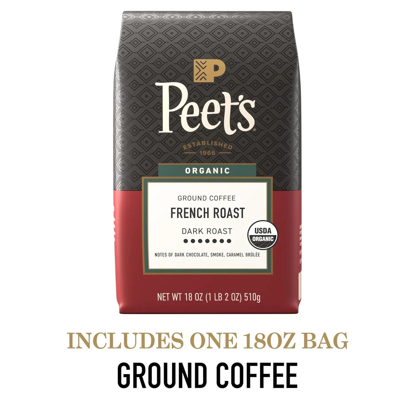 , USDA Organic Dark Roast Ground Coffee, 100% Arabica Coffee - French Roast 18 Ounce Bag