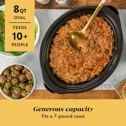 Large 8-Quart Programmable Slow Cooker with Auto Warm Setting Black Stainless Steel