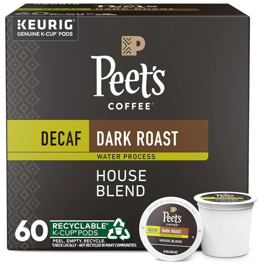 , Dark Roast Decaf Keurig K-Cup Pods, Decaffeinated Arabica Coffee - Decaf House Blend 60 Count (6 Boxes of 10 K-Cup Pods)