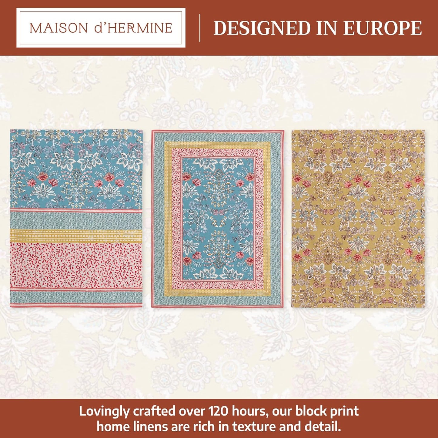 Kitchen Towels Set of 3 100% Cotton 27.50" X 20" Reusable Cloth Tea Dish Towels Absorbent with Hanging Loop for Kitchen Gifts for Mothers Day Spring/Summer (Marquise)